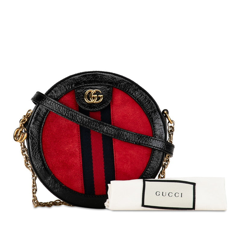 Gucci Ophidia GG Marmont Mini Round Patent Leather Suede Chain Shoulder Bag in Very Good Condition