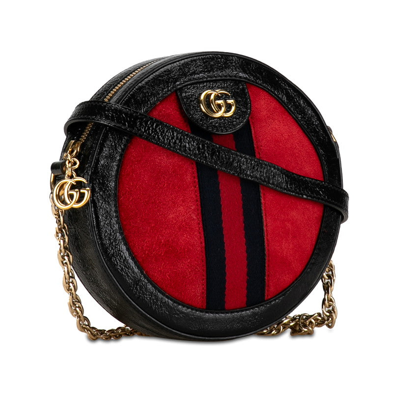 Gucci Ophidia GG Marmont Mini Round Patent Leather Suede Chain Shoulder Bag in Very Good Condition