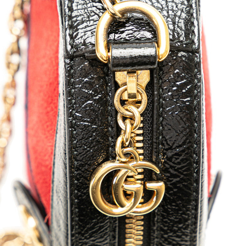 Gucci Ophidia GG Marmont Mini Round Patent Leather Suede Chain Shoulder Bag in Very Good Condition