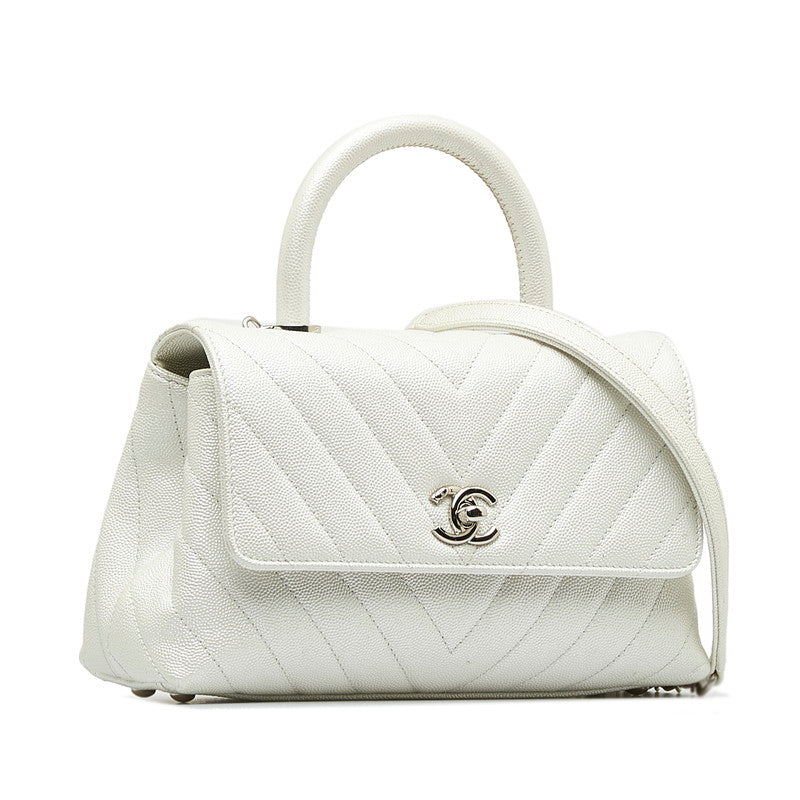 Chanel Chevron V-Stitch Coco Handle Caviar Skin Handbag in Great Condition