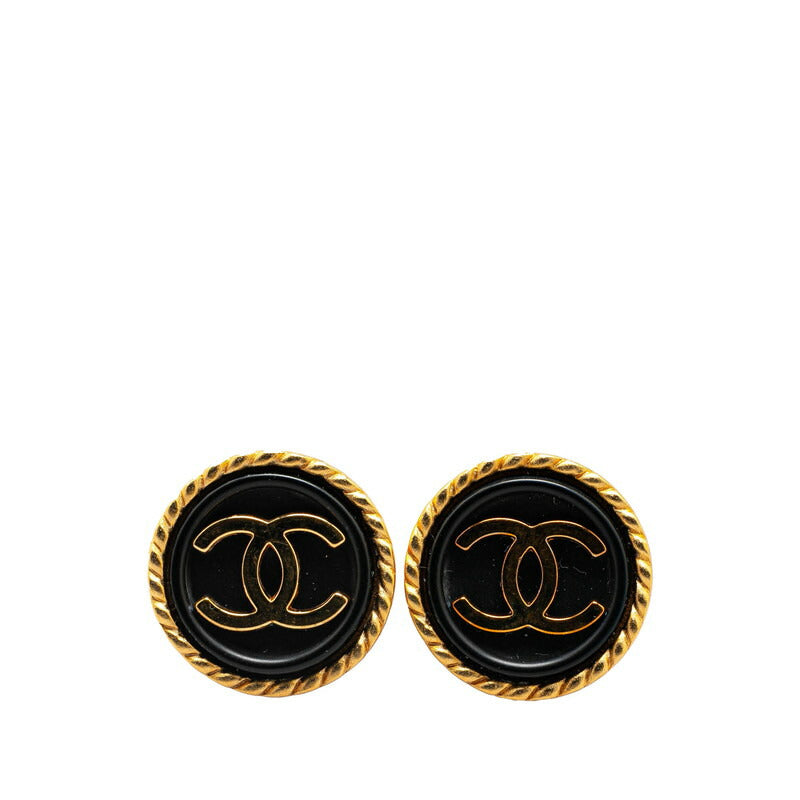 Chanel Coco Mark Round Earrings Gold Black