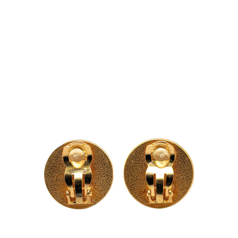 Chanel Coco Mark Round Earrings Gold Black