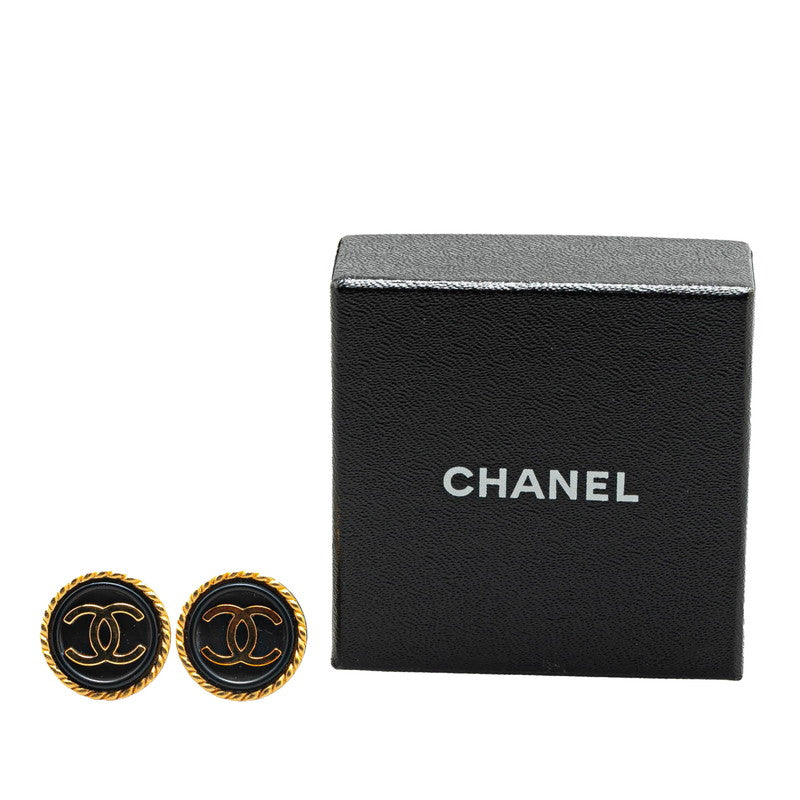 Chanel Coco Mark Round Earrings Gold Black