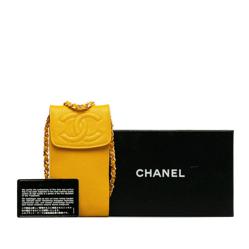 Chanel Caviar Skin Mini Pochette Crossbody Bag Yellow in Very Good Condition