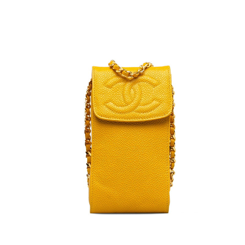 Chanel Caviar Skin Mini Pochette Crossbody Bag Yellow in Very Good Condition