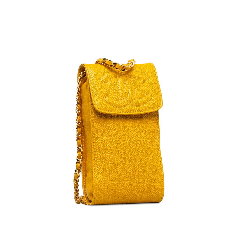 Chanel Caviar Skin Mini Pochette Crossbody Bag Yellow in Very Good Condition