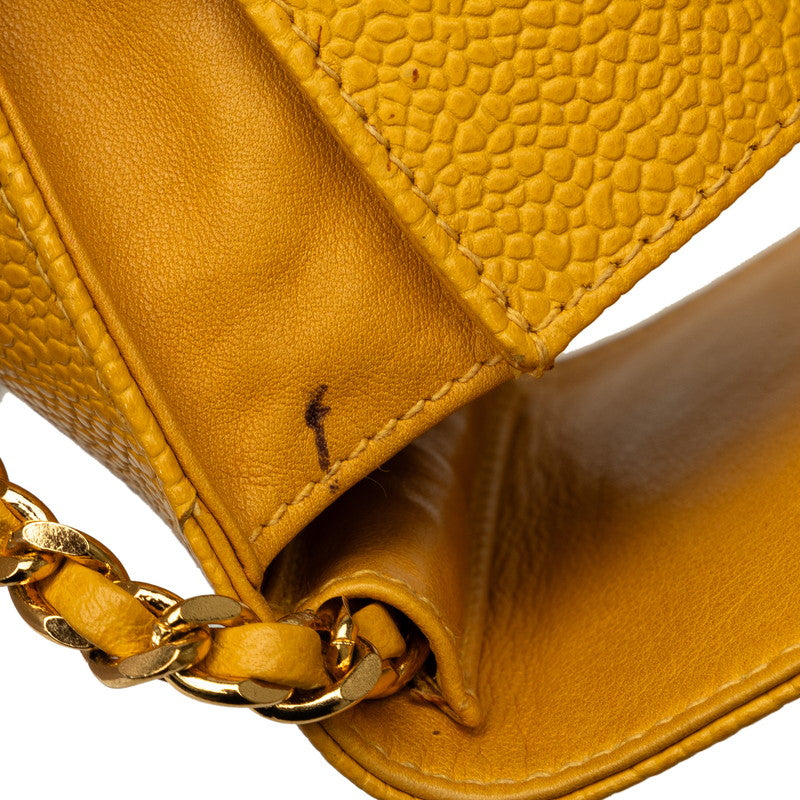 Chanel Caviar Skin Mini Pochette Crossbody Bag Yellow in Very Good Condition