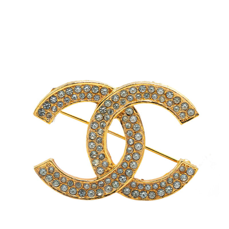 Chanel Vintage Coco Mark Brooch Gold Rhinestone