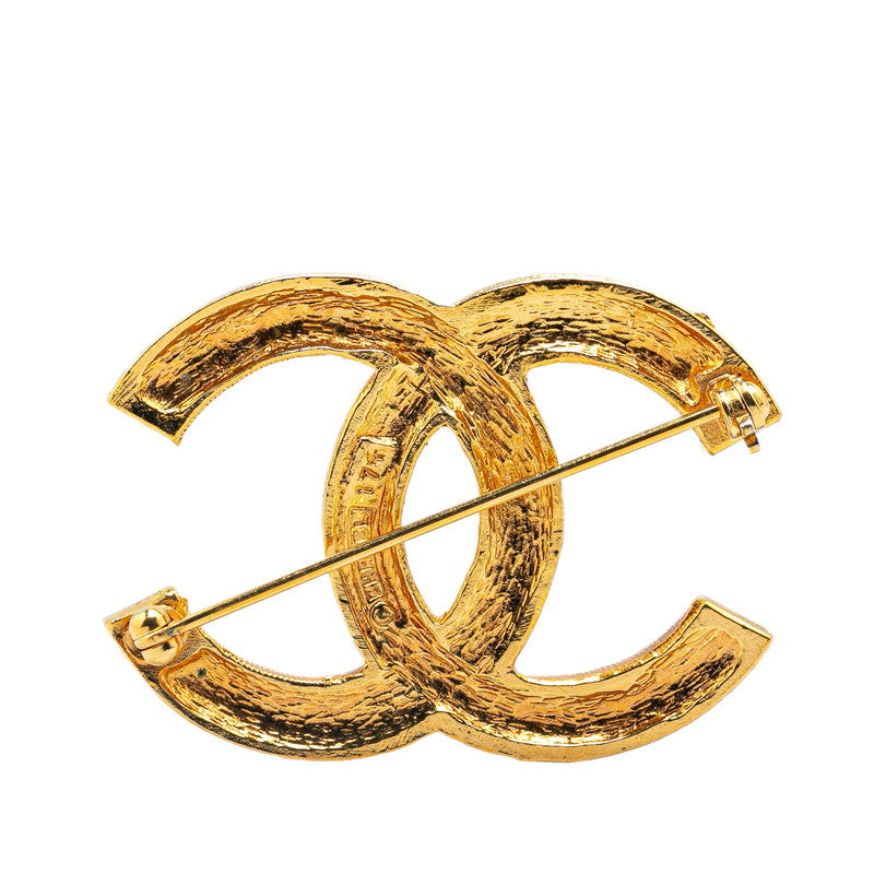 Chanel Vintage Coco Mark Brooch Gold Rhinestone