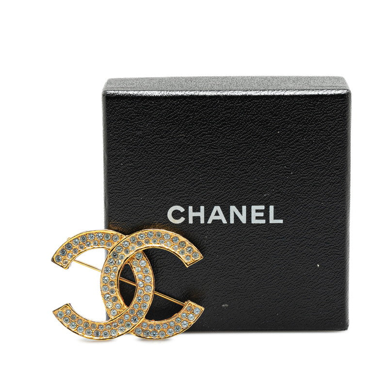 Chanel Vintage Coco Mark Brooch Gold Rhinestone