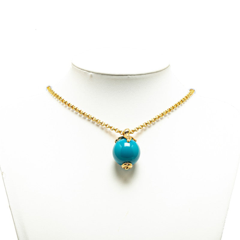 YSL Logo Fruit Motif Necklace Gold Blue