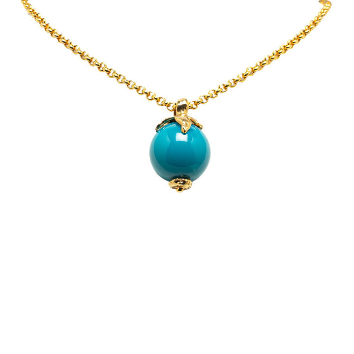 YSL Logo Fruit Motif Necklace Gold Blue