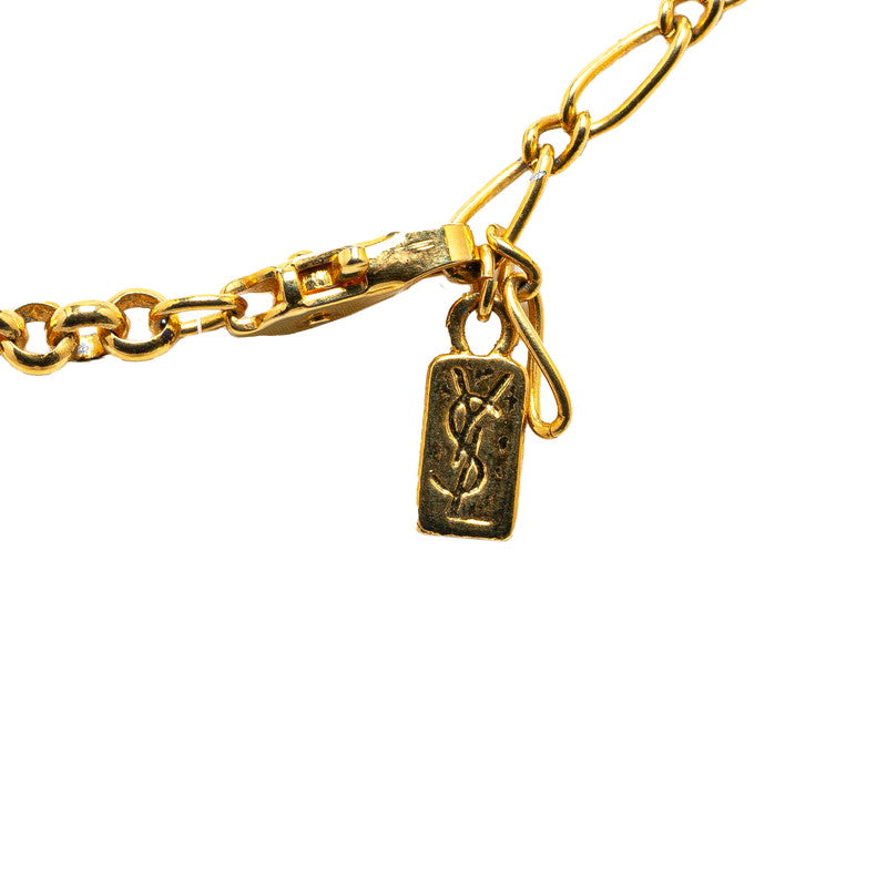 YSL Logo Fruit Motif Necklace Gold Blue