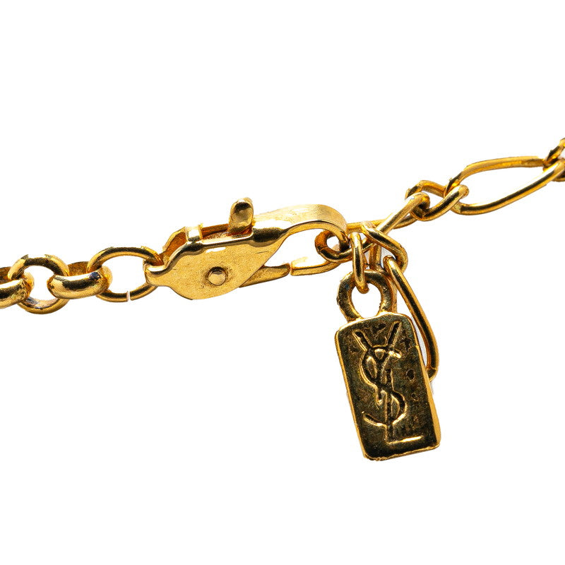 YSL Logo Fruit Motif Necklace Gold Blue