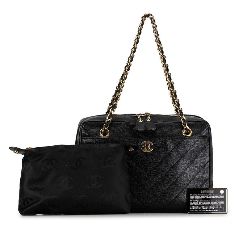 Chanel Caviar Skin Double Flap Chain Shoulder Bag