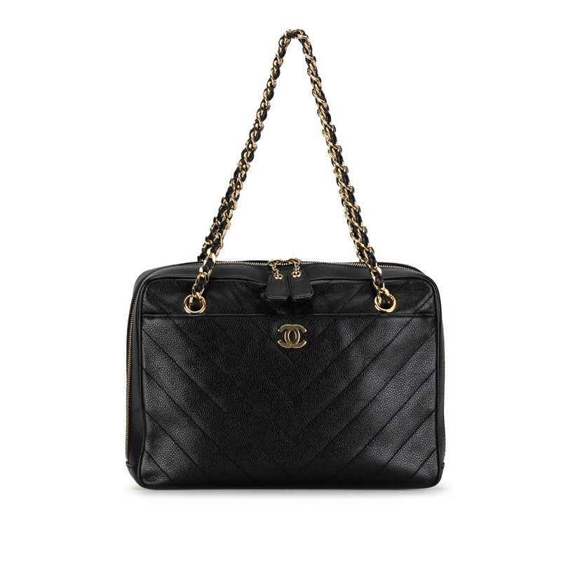 Chanel Caviar Skin Double Flap Chain Shoulder Bag in Very Good Condition