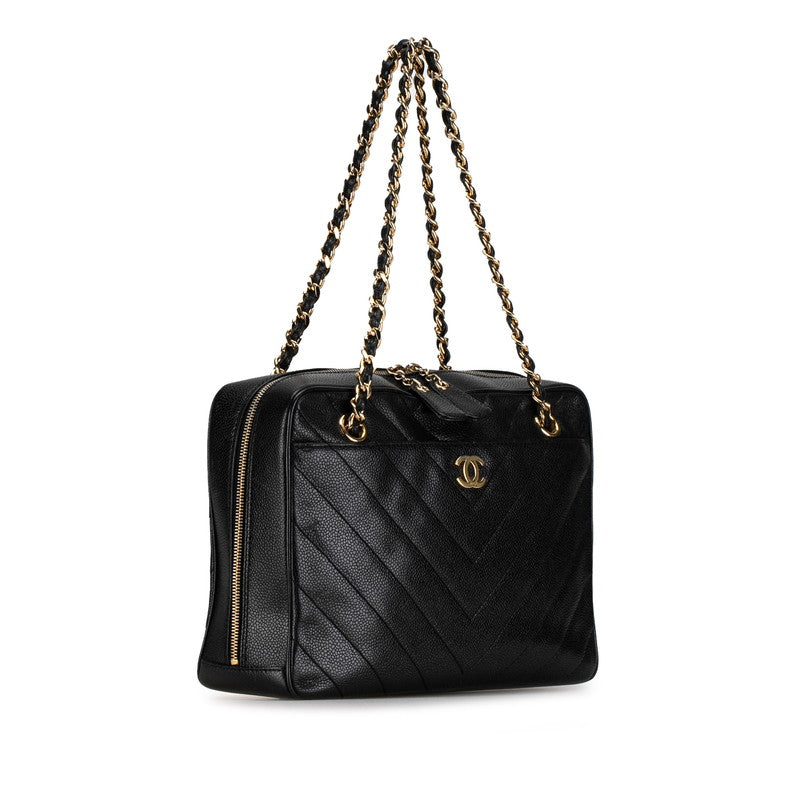 Chanel Caviar Skin Double Flap Chain Shoulder Bag