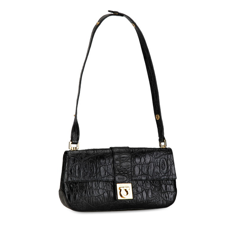 Salvatore Ferragamo Embossed Leather Gancini Shoulder Bag Leather Shoulder Bag AB-21 1827 in Good condition