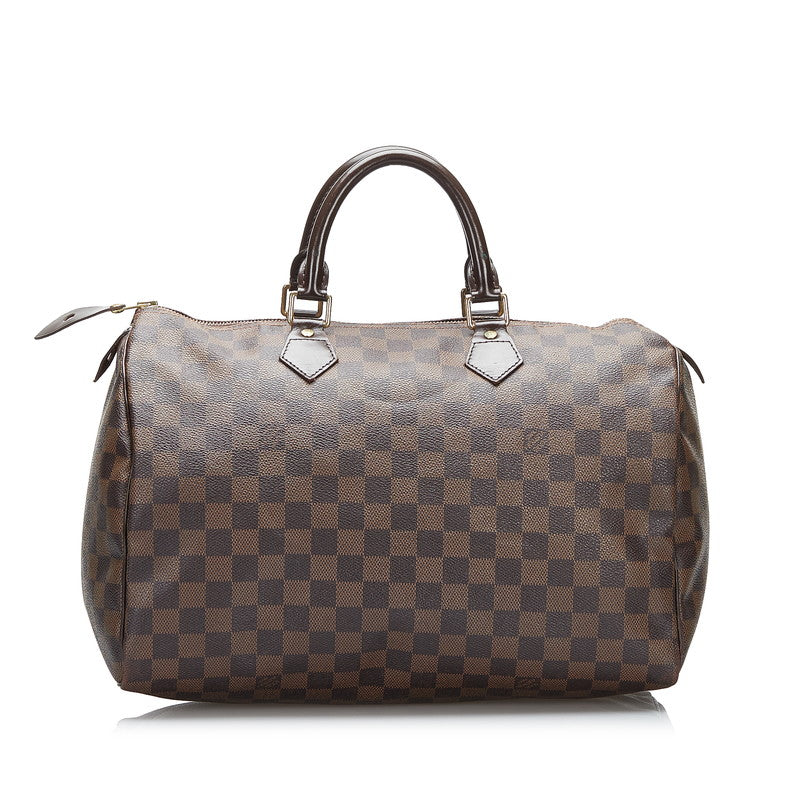 Authentic Louis Vuitton Speedy 35 Damier Ebene Canvas Brown Handbag Style  N41363