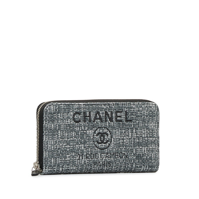 Chanel Tweed Deauville Zip Around Wallet Canvas Long Wallet in Excellent condition