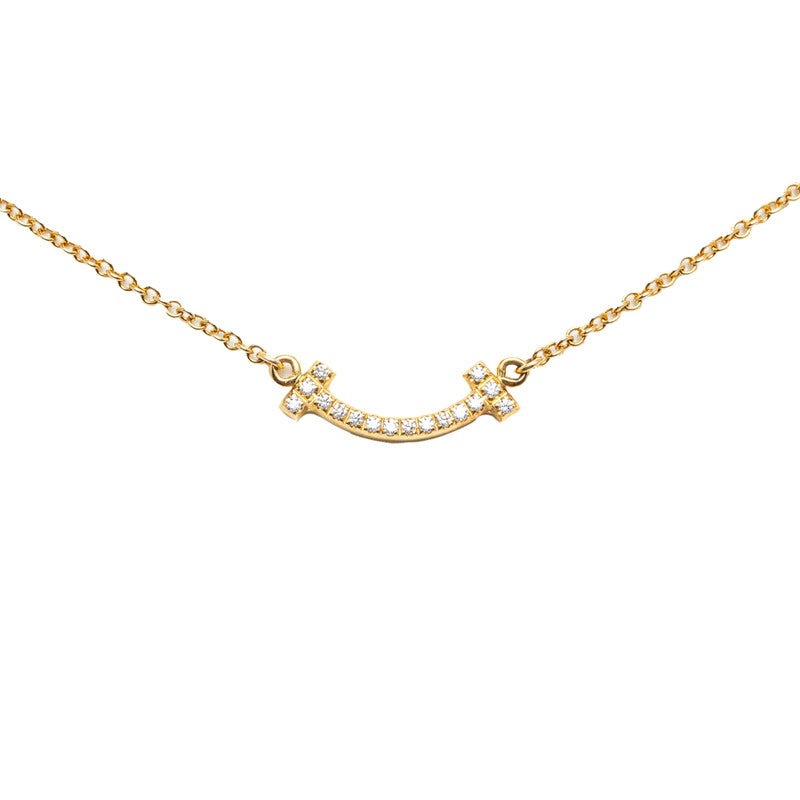 18k Gold Diamond T Smile Pendant Necklace