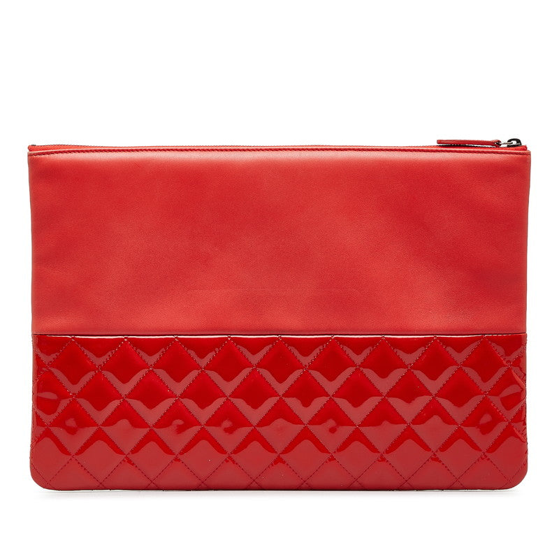 Quilted Patent Leather Zip Clutch