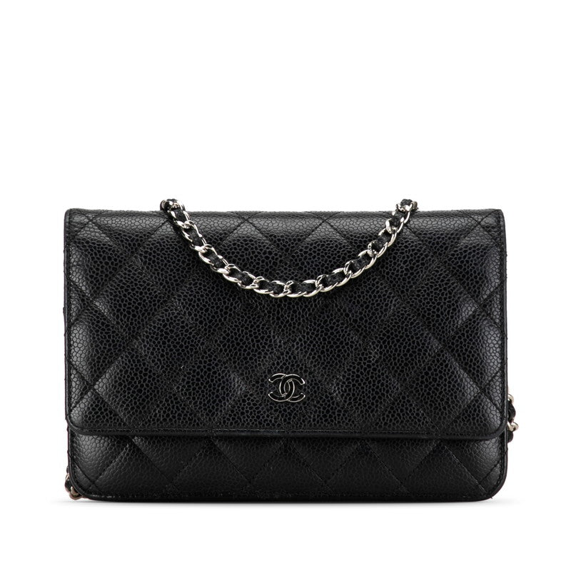 Chanel Quilted Caviar Wallet on Chain Leather Long Wallet in Good condition