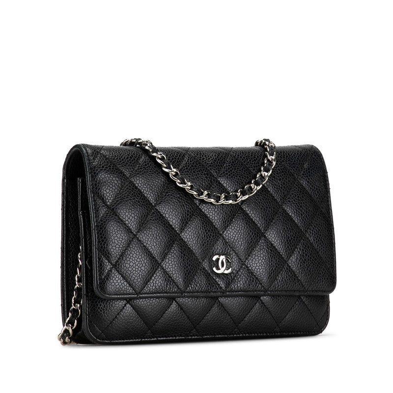 Chanel Quilted Caviar Wallet on Chain Leather Long Wallet in Good condition