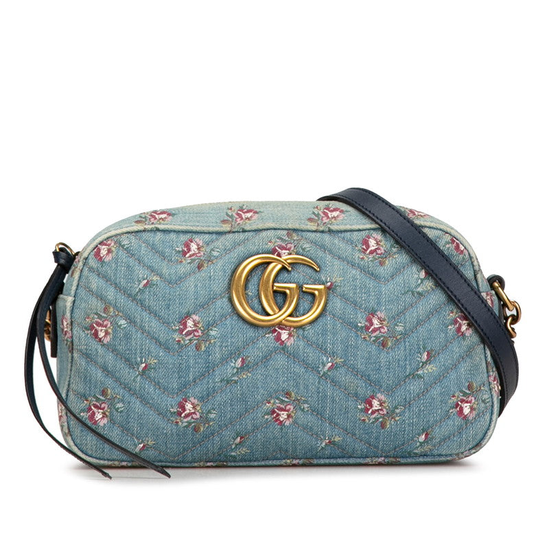 Gucci Denim GG Marmont Matelassé Crossbody Bag Denim Crossbody Bag 447632 in Good condition