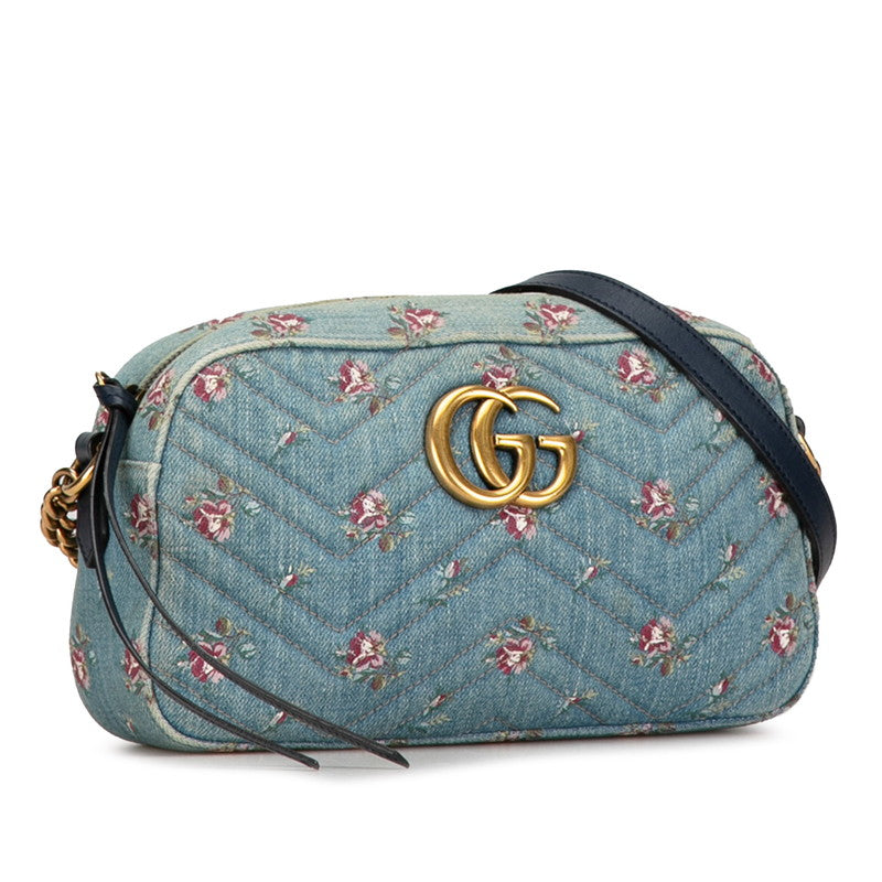 Gucci Denim GG Marmont Matelassé Crossbody Bag Denim Crossbody Bag 447632 in Good condition