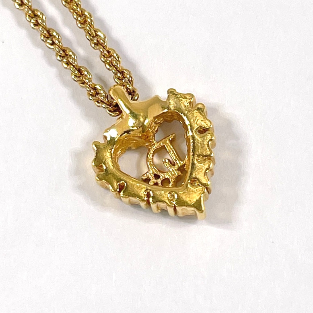 Dior Heart Logo Necklace Gold GP Rhinestone