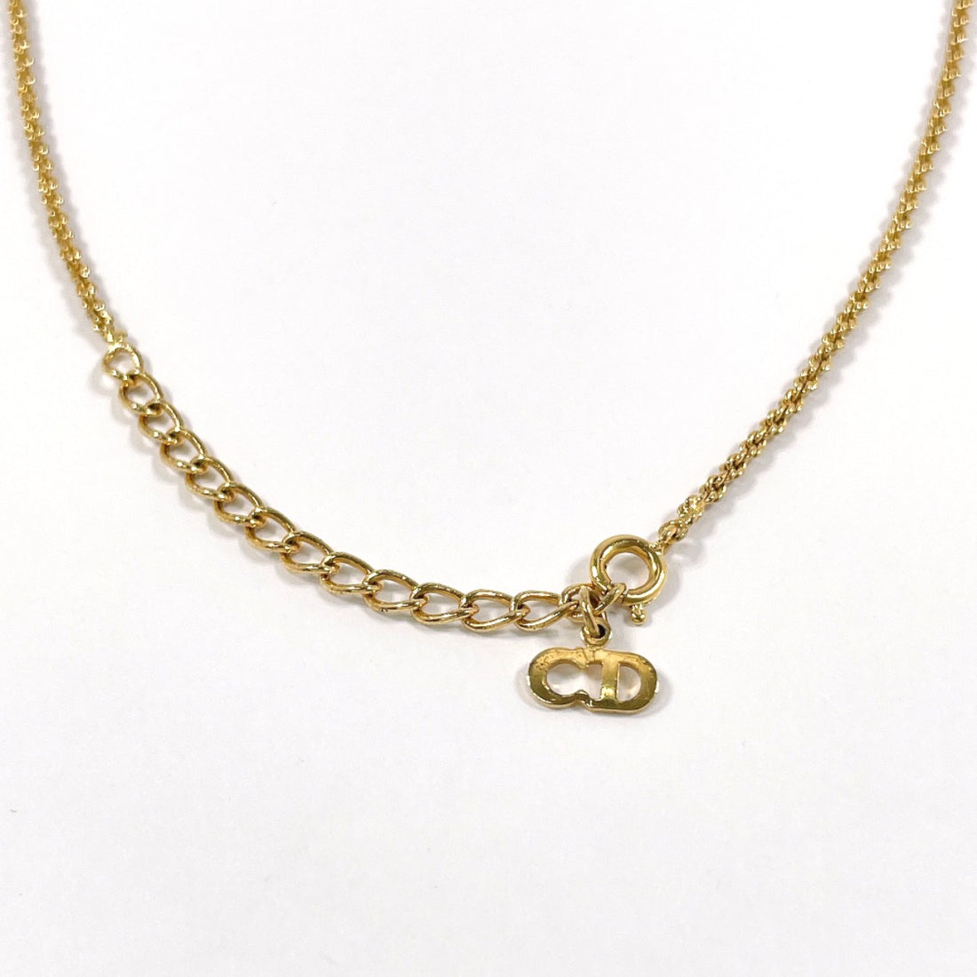 Dior Heart Logo Necklace Gold GP Rhinestone