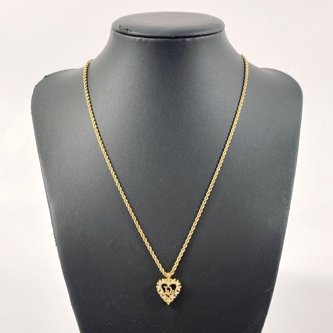 Dior Heart Logo Necklace Gold GP Rhinestone