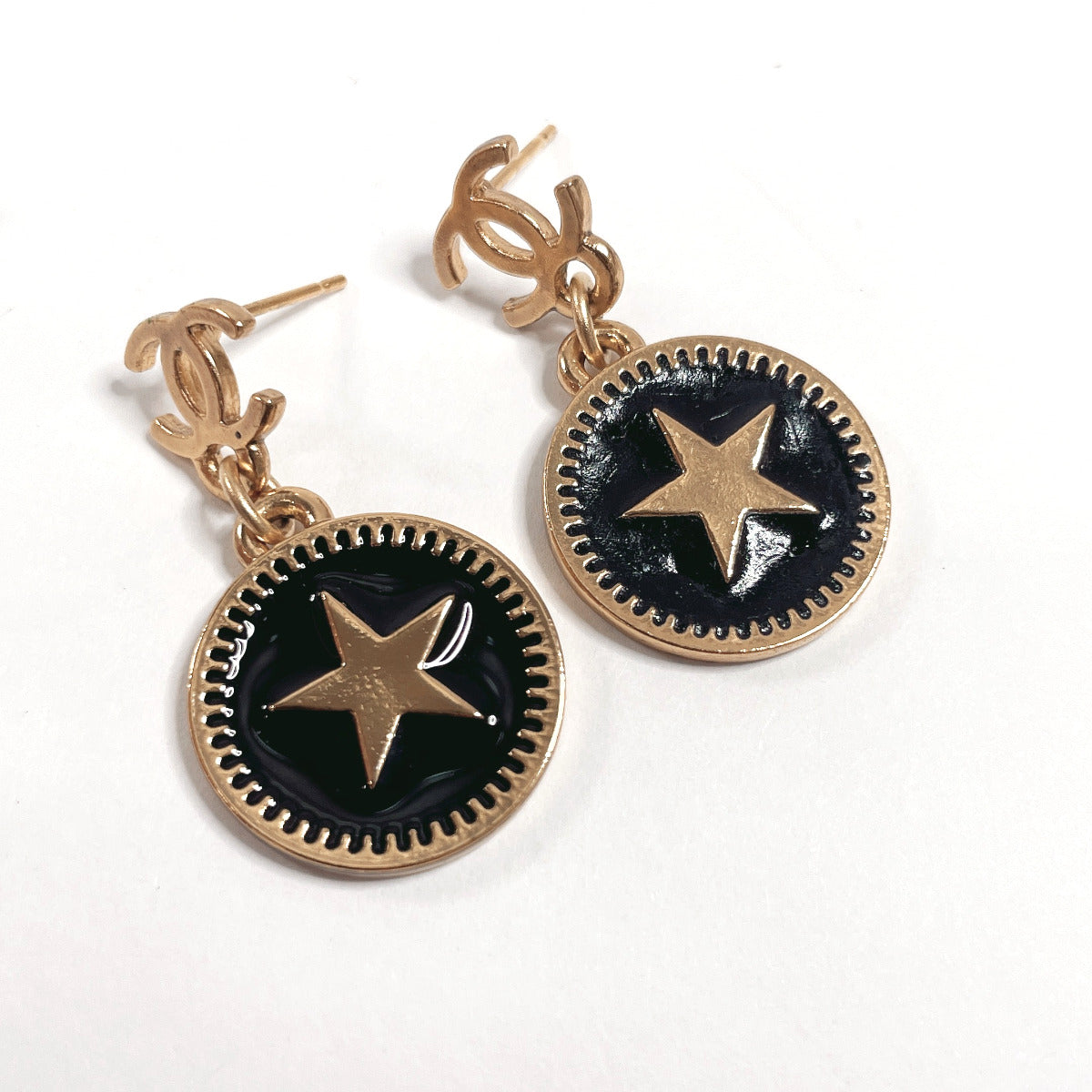 Chanel Coco Mark Star Swing Earrings Metal Resin