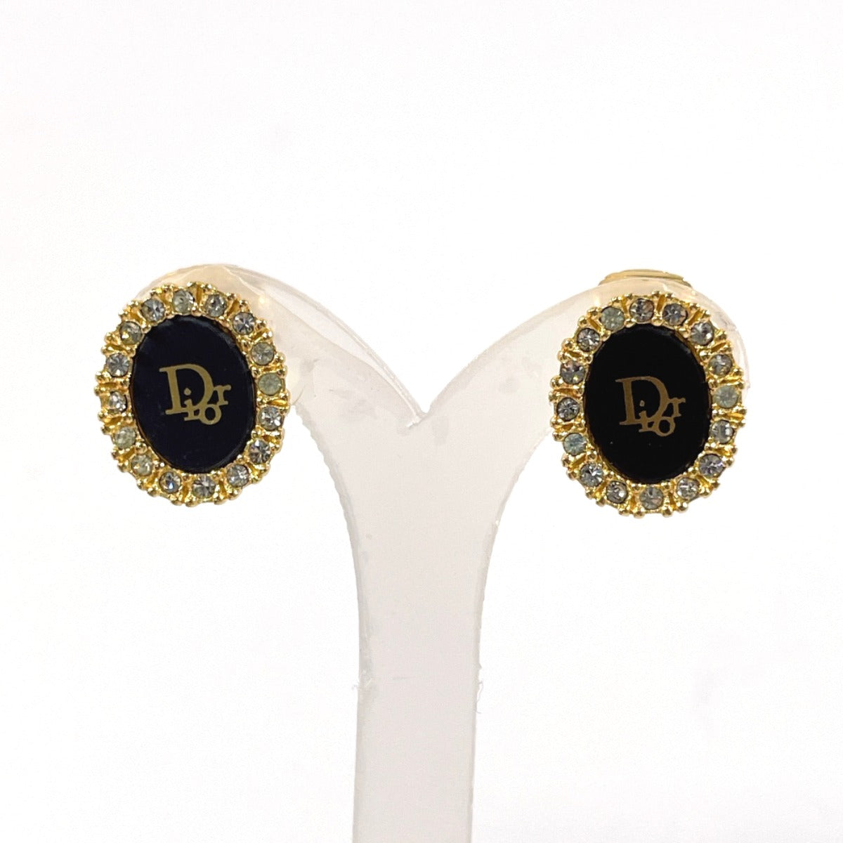 Dior Vintage Logo Metal Rhinestone Earrings