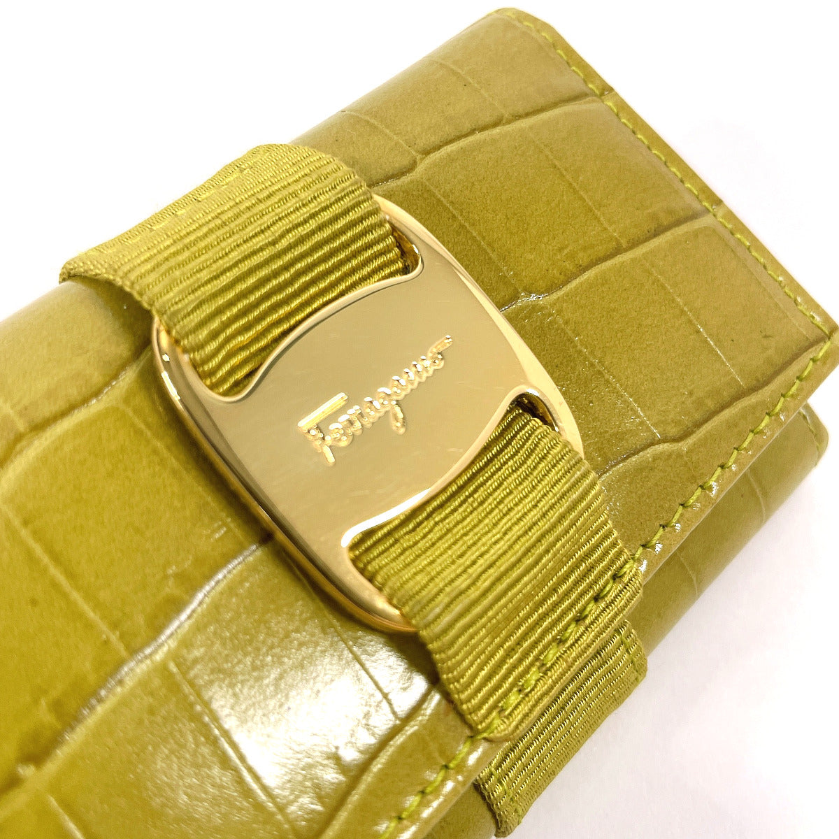 Salvatore Ferragamo Croc Embossed Vara Leather Key Case