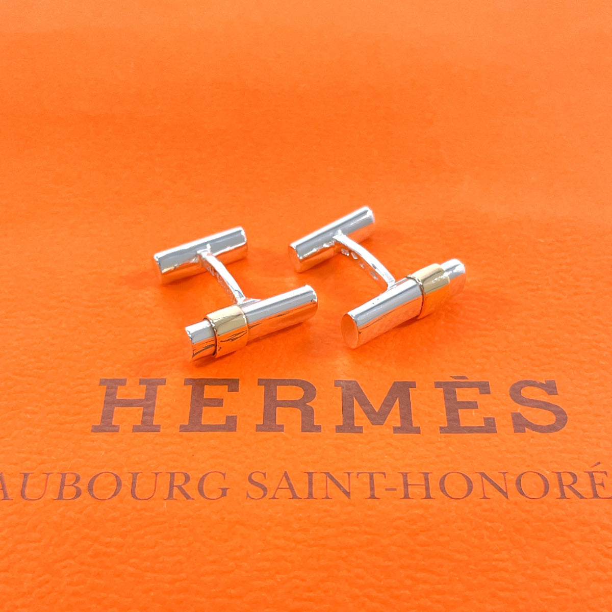 Hermes Silver K18 Gold Cufflinks