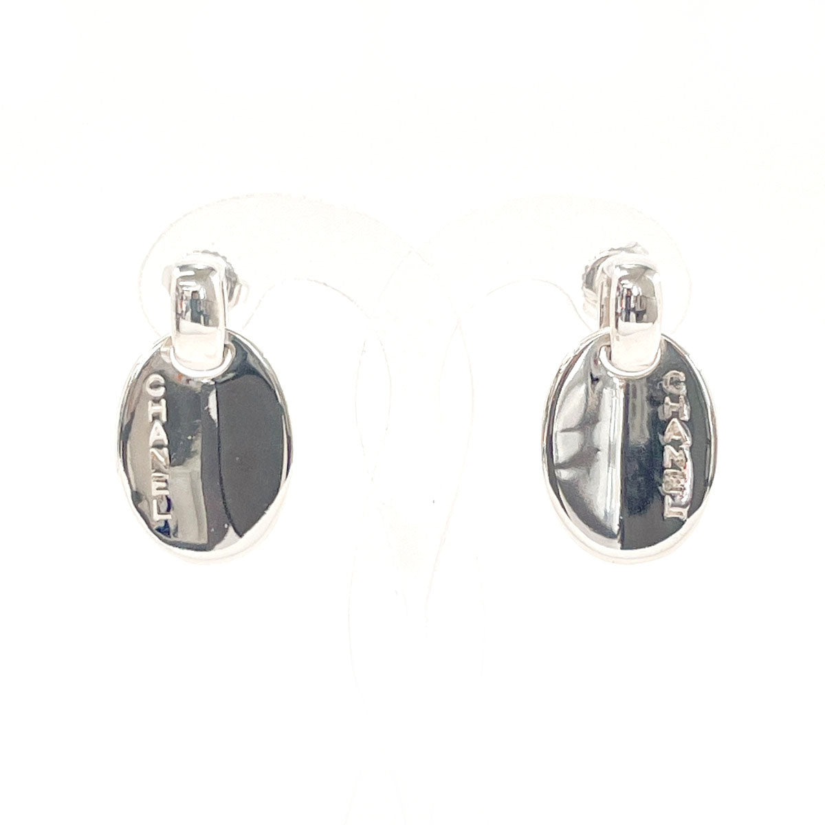 Chanel Silver 925 Oval Logo Plate Earrings