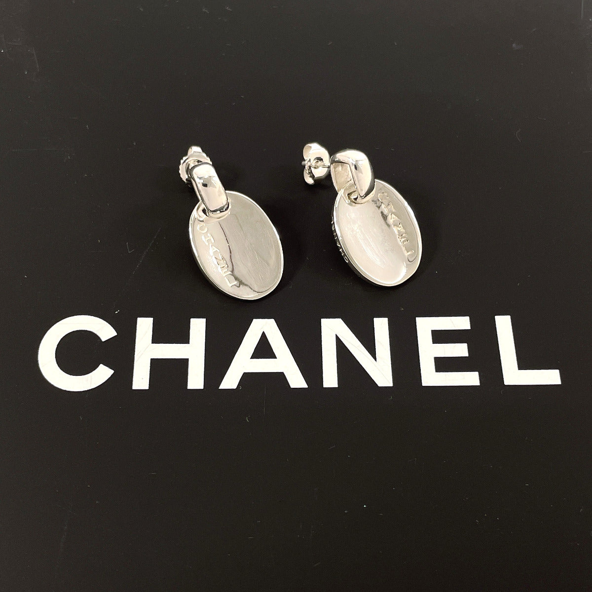 Chanel Silver 925 Oval Logo Plate Earrings