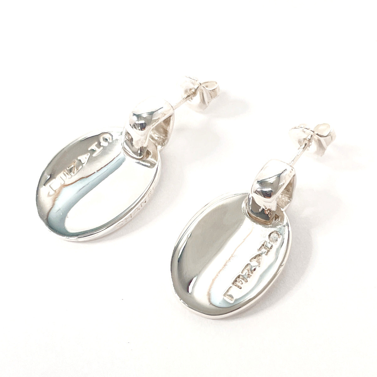 Chanel Silver 925 Oval Logo Plate Earrings