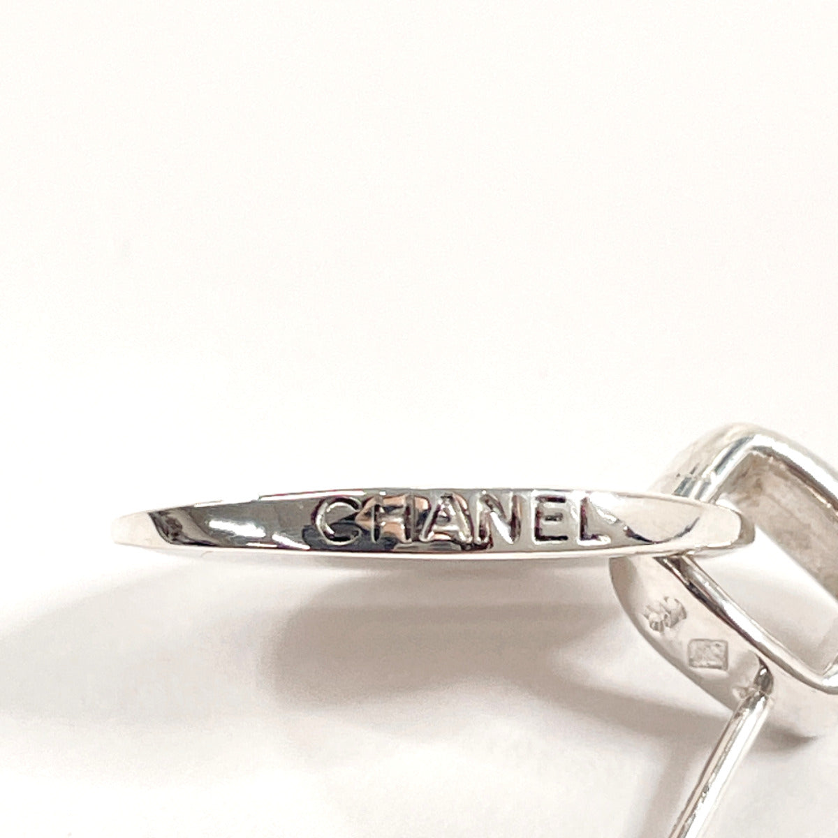 Chanel Silver 925 Oval Logo Plate Earrings