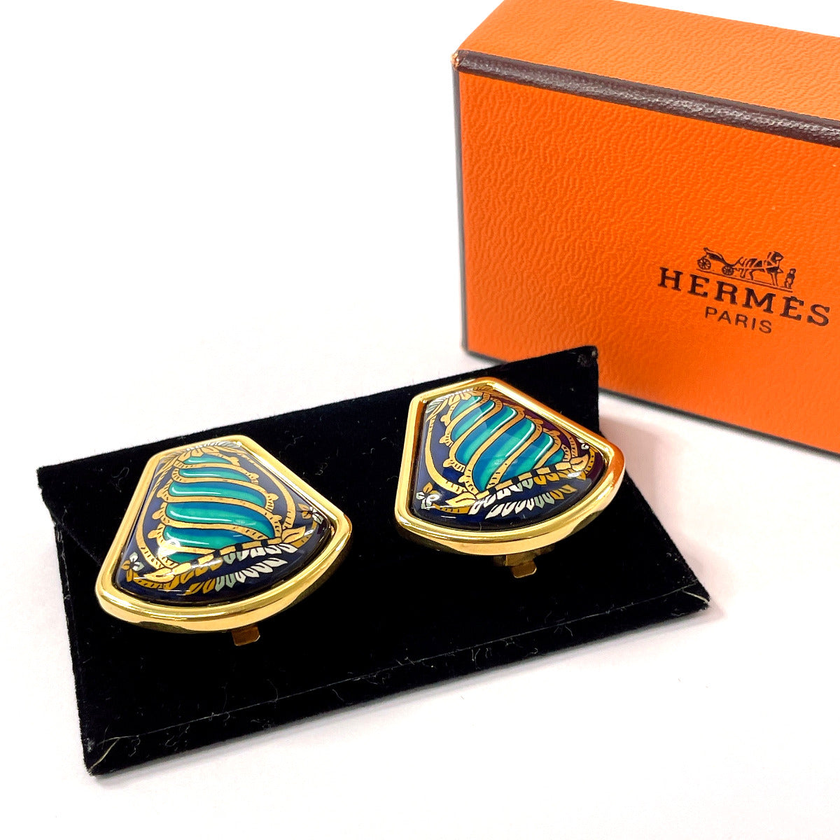 Hermes Enamel Metal Clip Earrings