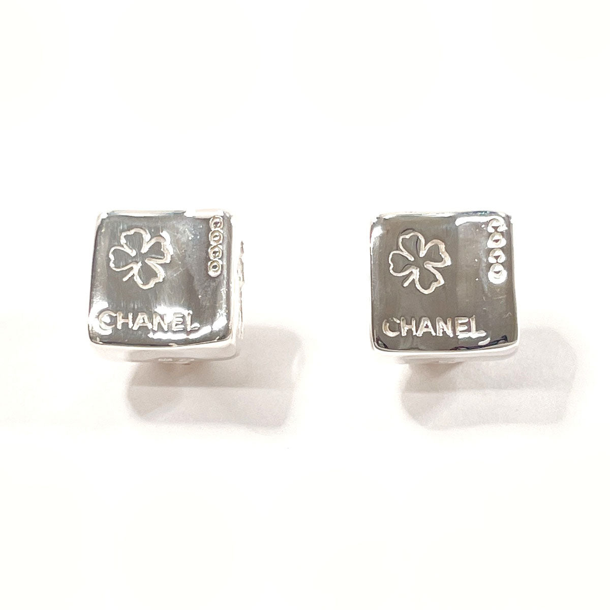 Chanel Silver Clover Square Earrings