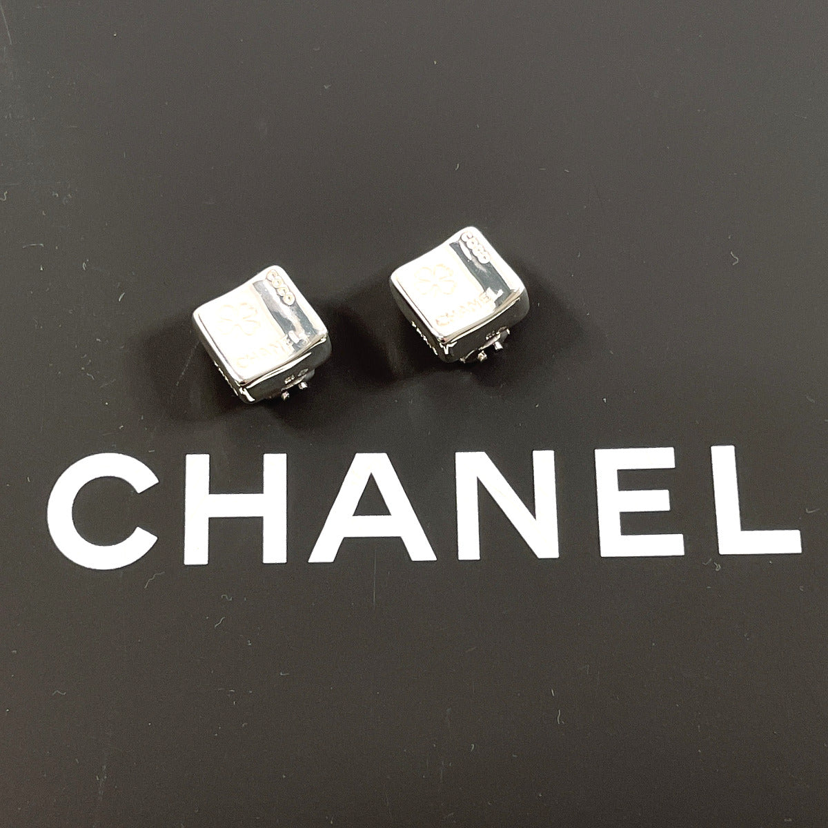 Chanel Silver Clover Square Earrings