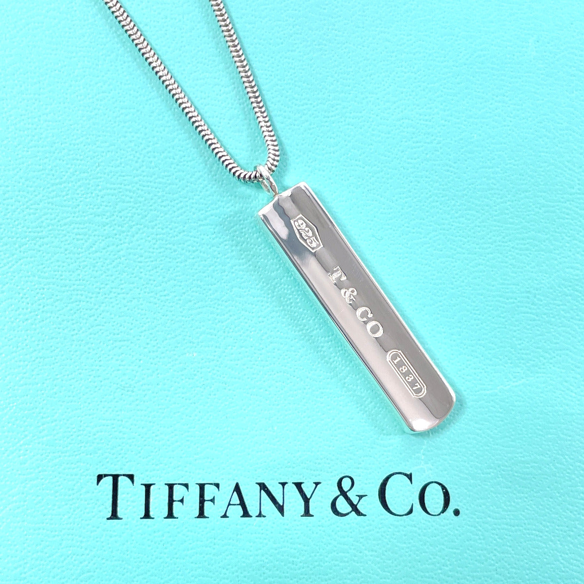 Tiffany & Co Silver 1837 Bar Pendant Necklace