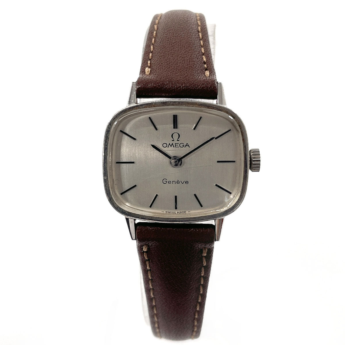 Omega Geneve Stainless Steel Leather Watch