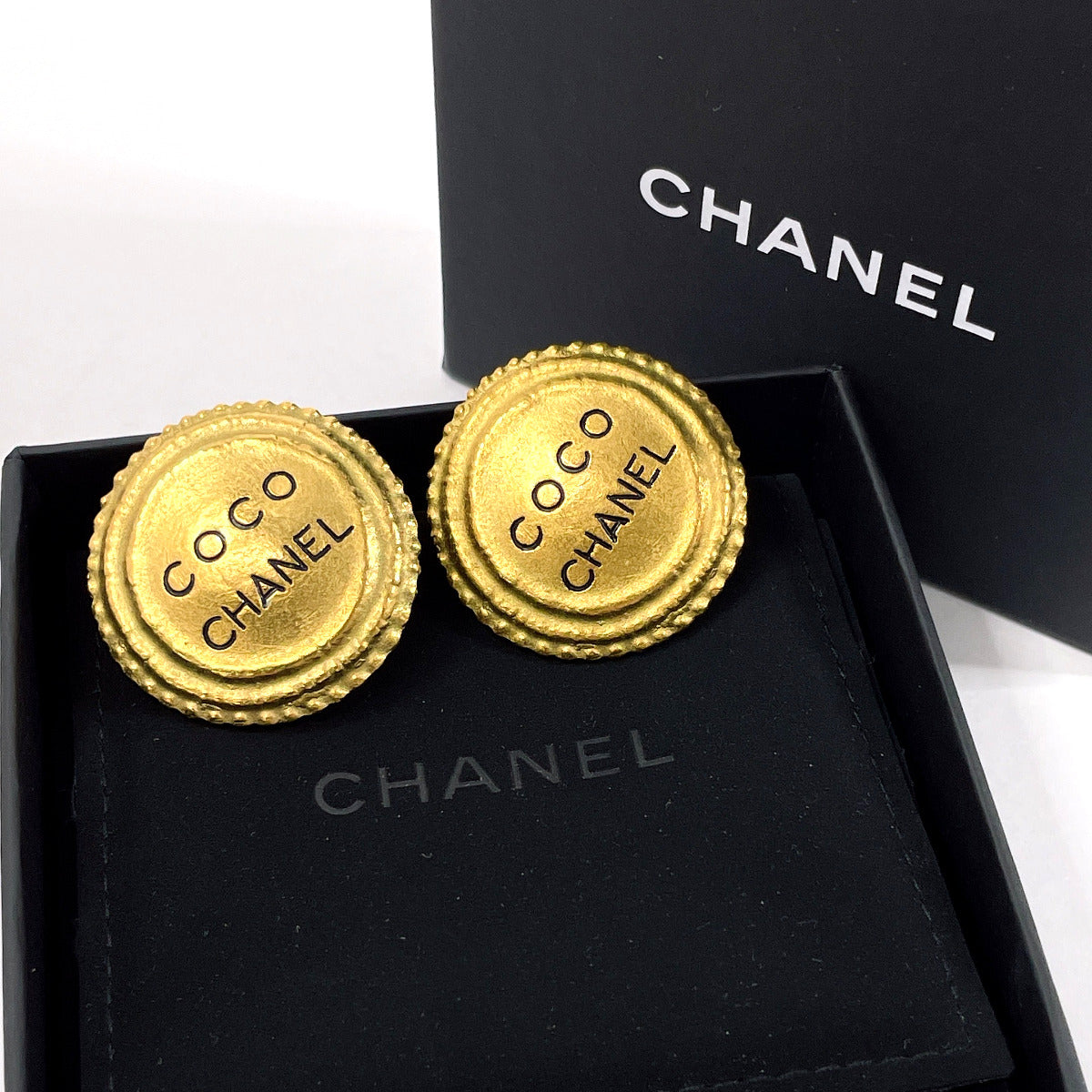 Chanel Vintage Logo Gold Earrings