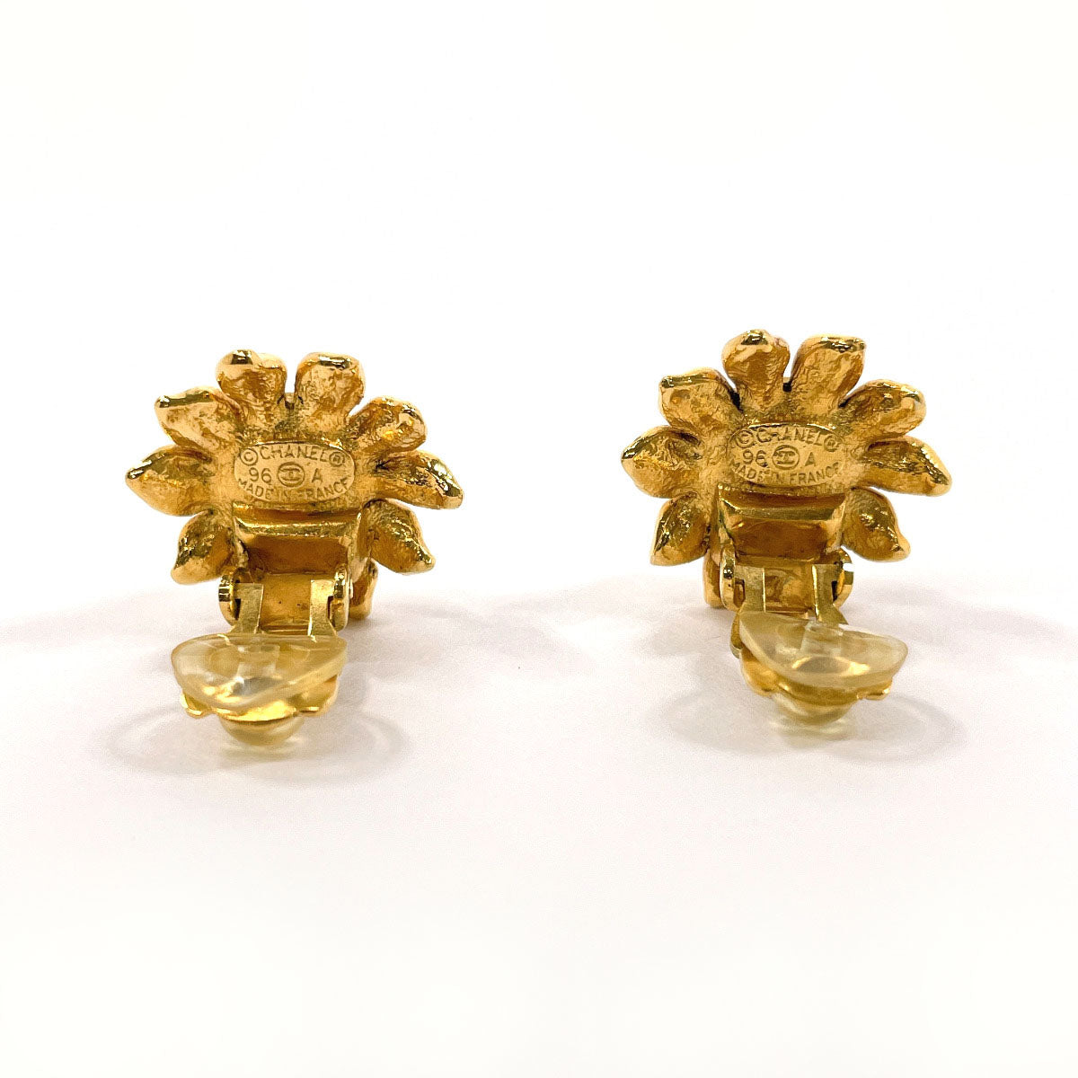 Chanel Flower Earrings Metal Faux Pearl Gold