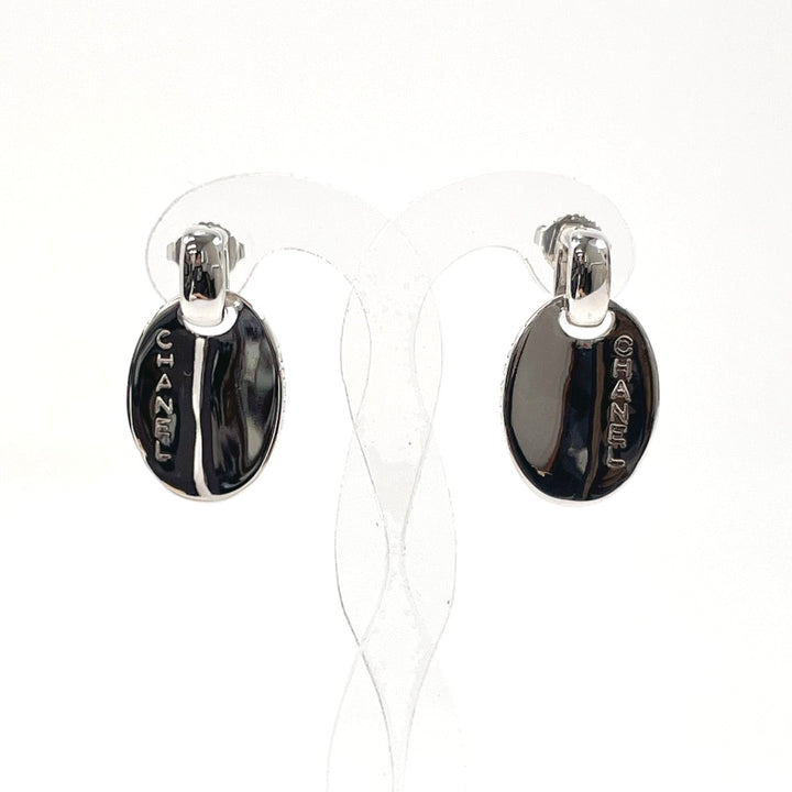 Chanel Silver 925 Oval Logo Plate Earrings