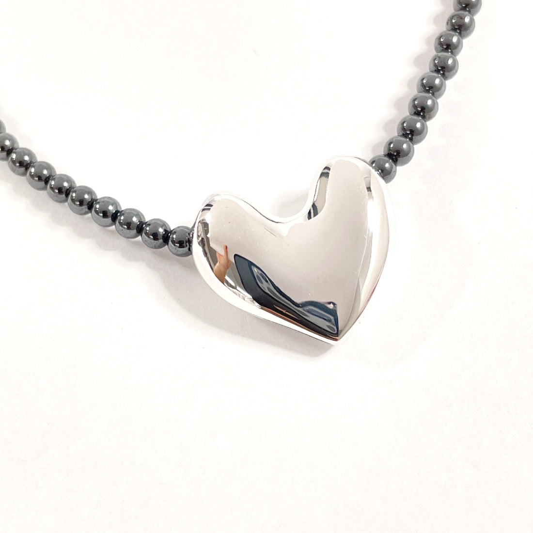 Georg Jensen Silver 925 Hematite Heart Necklace